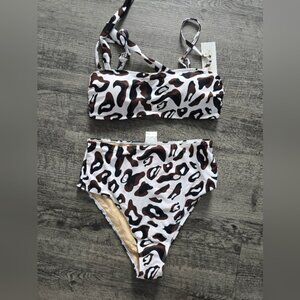 Beach Joy White Brown Black Leopard Print Bikini Set